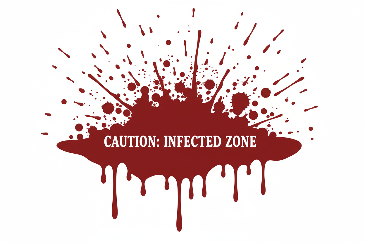 Caution: Infected Zone - Blood Splatter Halloween Window Sticker