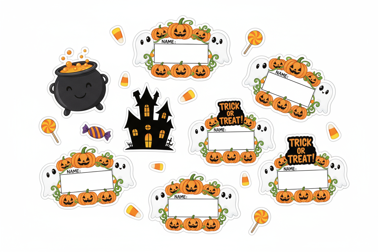 Halloween Name Tag Stickers - Personalize Your Bucket