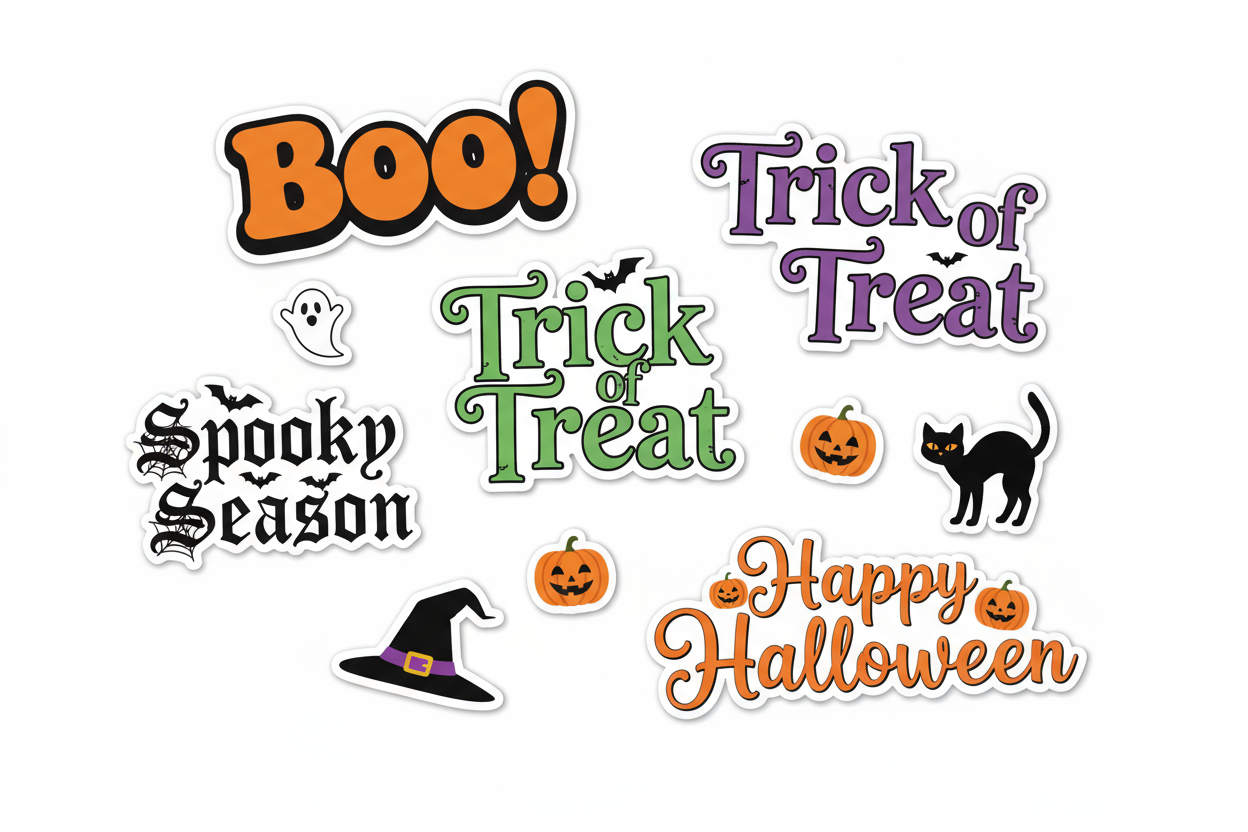 Halloween Saying Stickers - Boo, Trick or Treat, Spooky Season