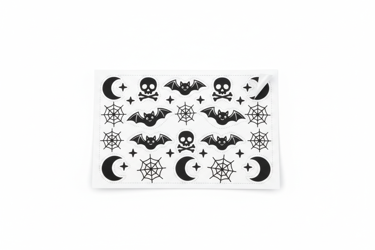 Halloween Costume Sticker Sheet - Bats, Skulls & Spiderwebs