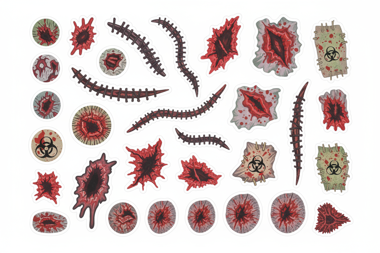 Halloween Zombie Stickers - Stitches, Scars & Wounds