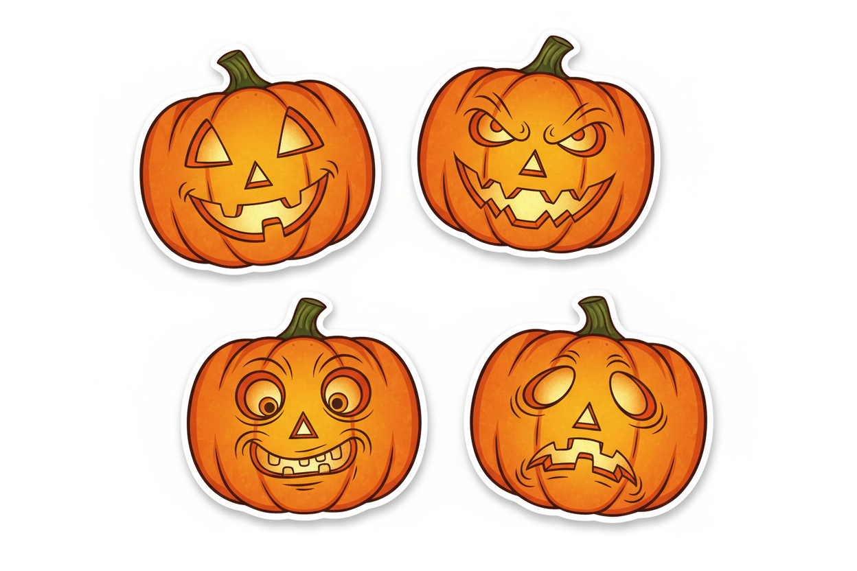 Halloween Jack-O-Lantern Stickers - Pumpkin Face Variety Pack