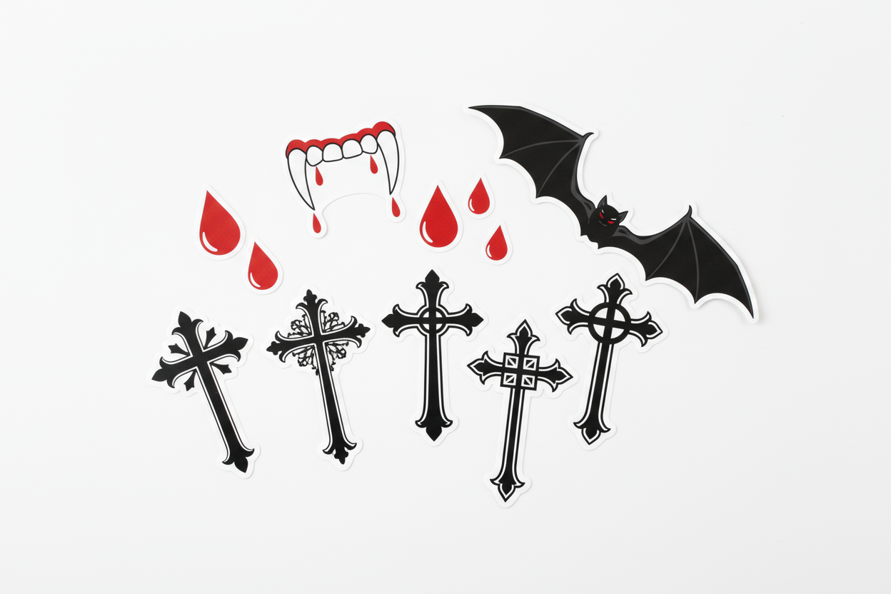 Halloween Vampire Stickers - Fangs, Blood Drops & Bat Wings
