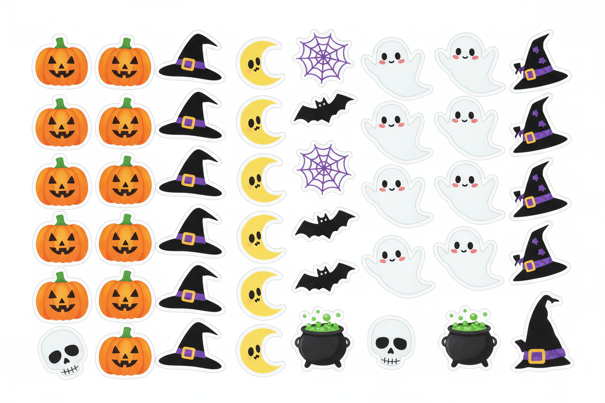 Halloween Accessory Stickers - Mini Pumpkins, Ghosts & Witch Hats