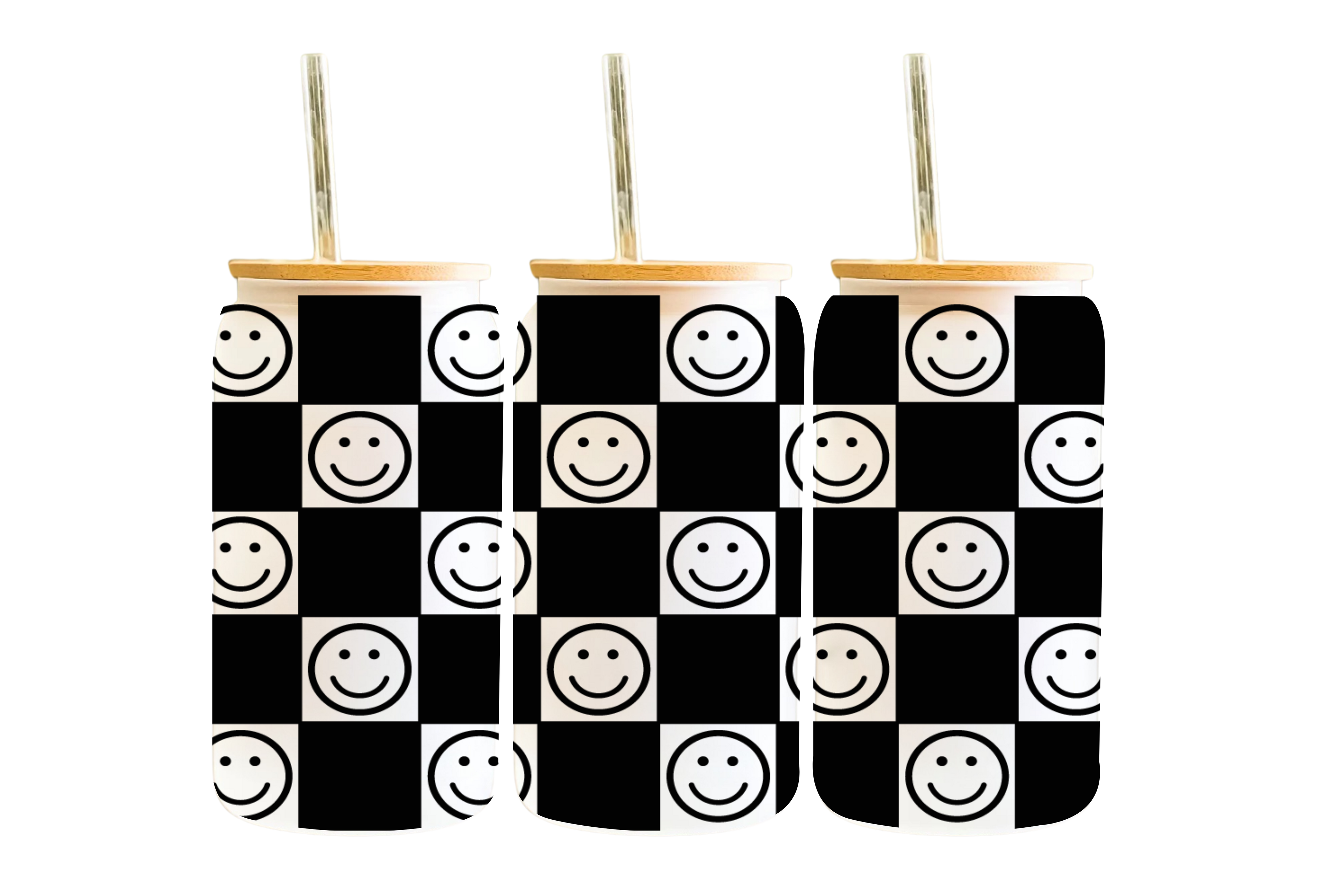 16 OZ WRAP: CHECKERED SMILEY FACE