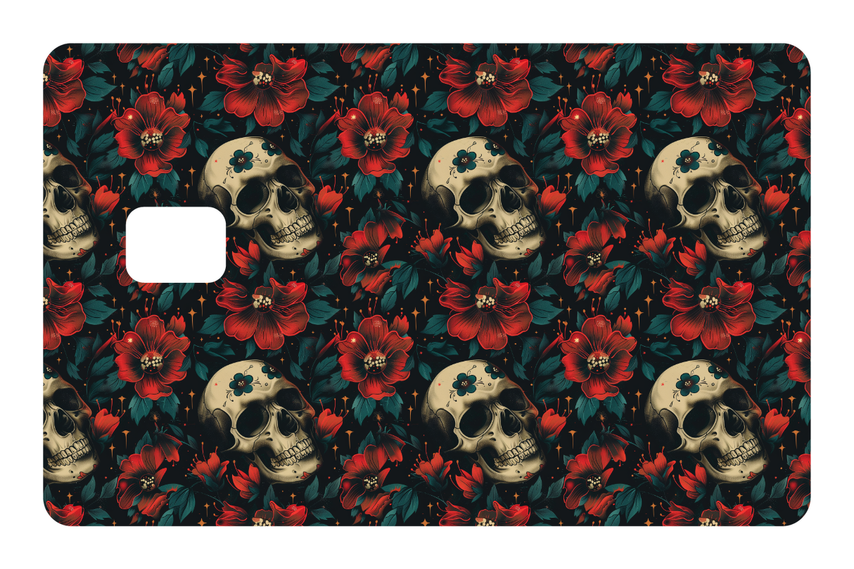 CARD WRAP: SKULLS & FLOWERS