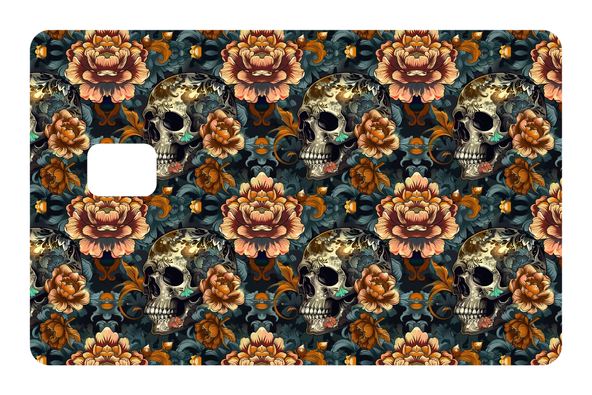 CARD WRAP: SKULLS & FLOWERS