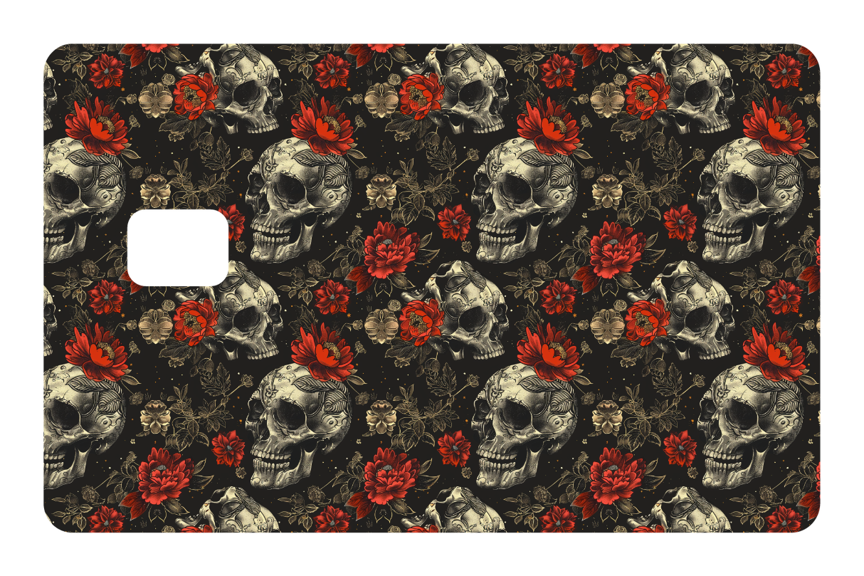 CARD WRAP: SKULLS & FLOWERS